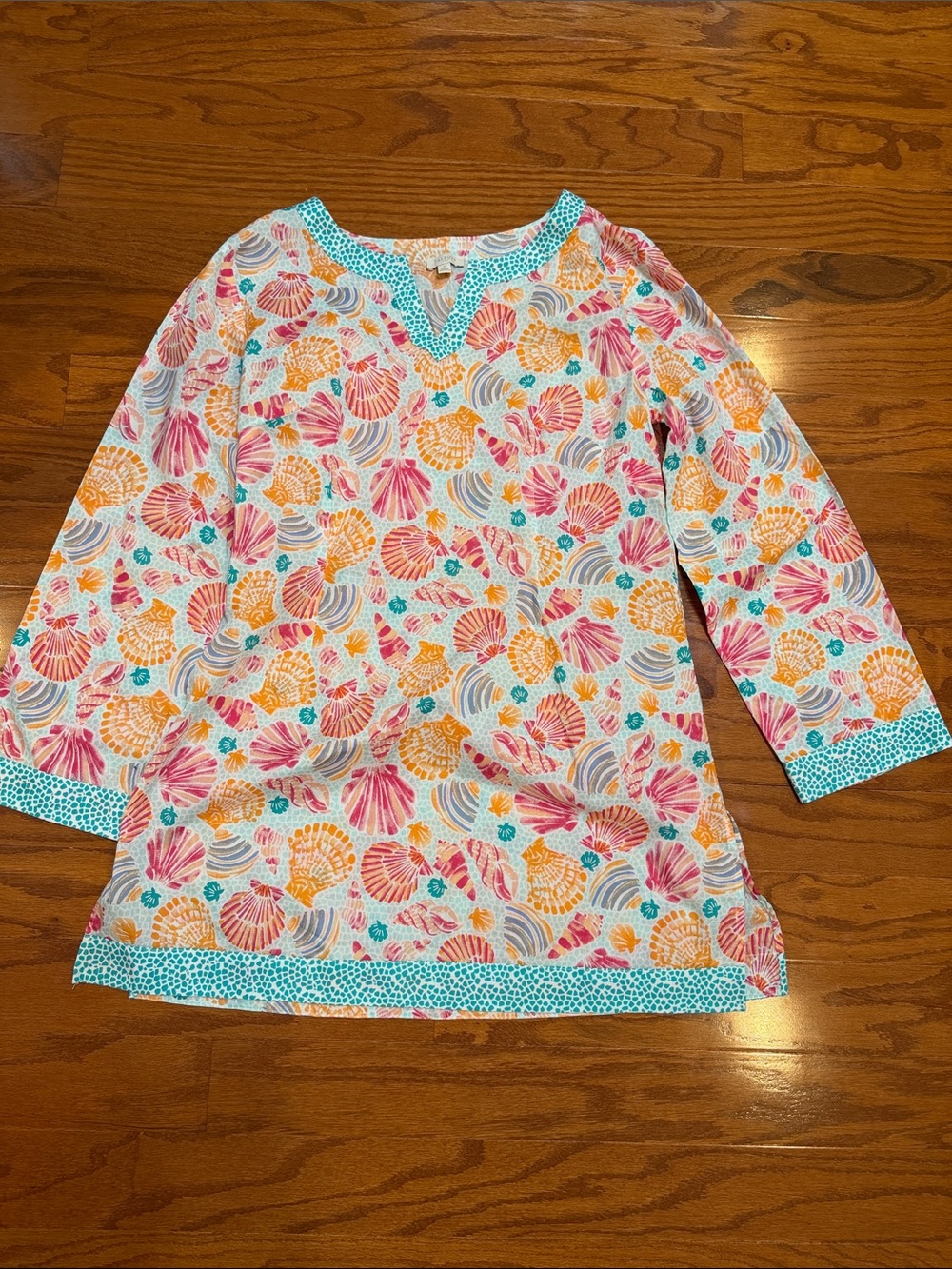 Talbots Seashell Print Swim Coverup in Coral, Orange, Aqua, White
